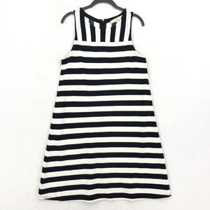 LOFT Womens Shift Dress M Petite Black White Stripe Sleeveless Stretch A Line